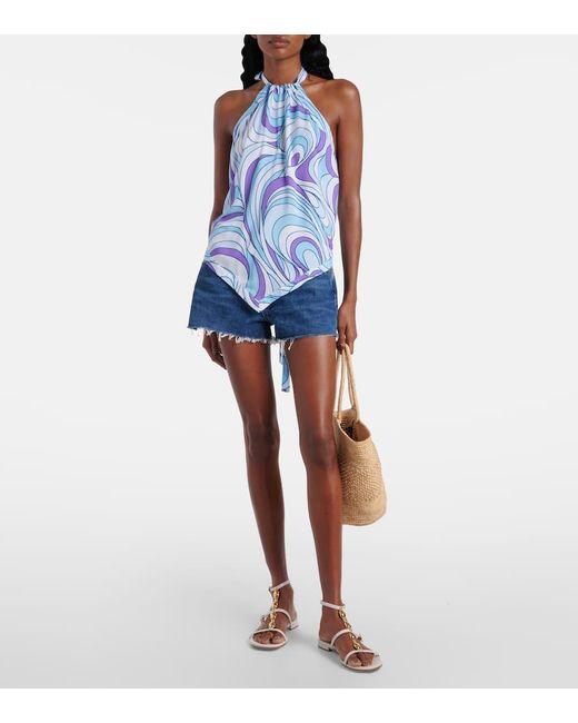 Top Raya Estampado Con Cuello Halter Melissa Odabash de color Blue