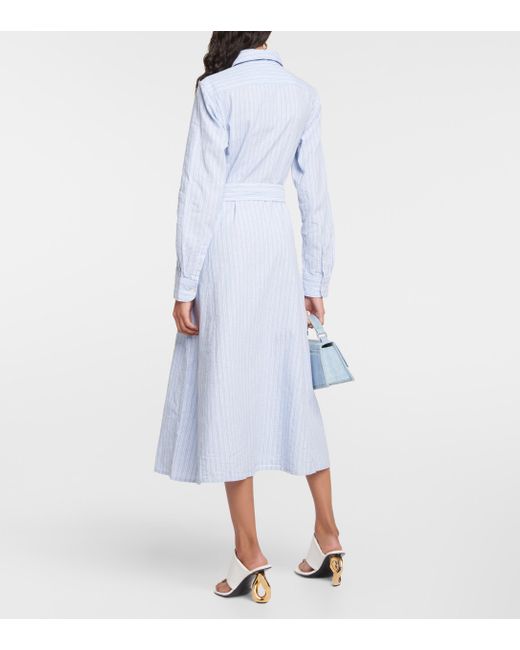 Robe-chemise Midi En Lin Et Coton Mélangés À Rayures Et À Ceinture Polo Ralph  Lauren en coloris Bleu | Lyst