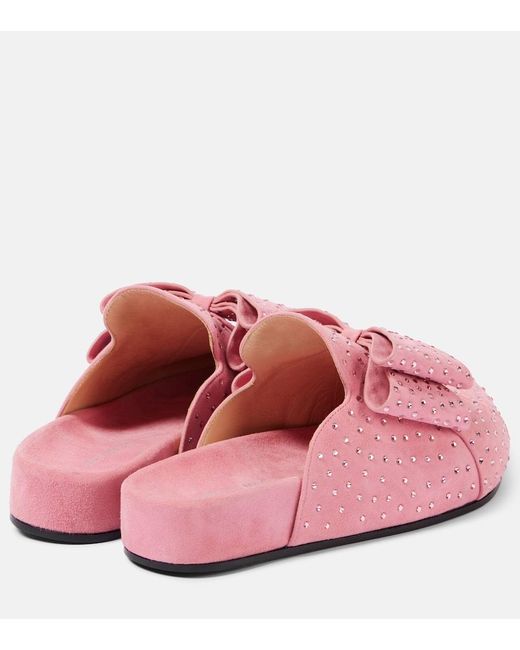 Mach & Mach Pink Le Cadeau Embellished Suede Clogs