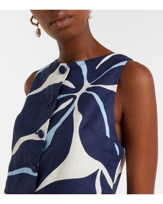 Cala De La Cruz Blue Rhoda Printed Linen Minidress