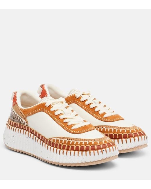 Chloé Multicolor Nama Suede-Trimmed Leather Sneakers