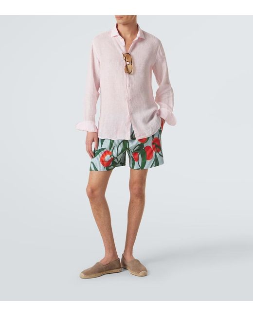 Homme Plissé Issey Miyake White Pleated Printed Shorts for men
