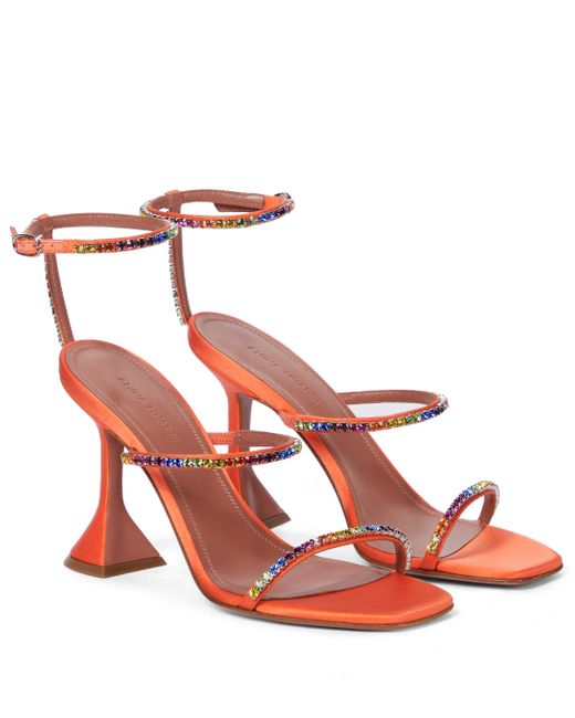 AMINA MUADDI Orange Gilda Embellished Satin Sandals