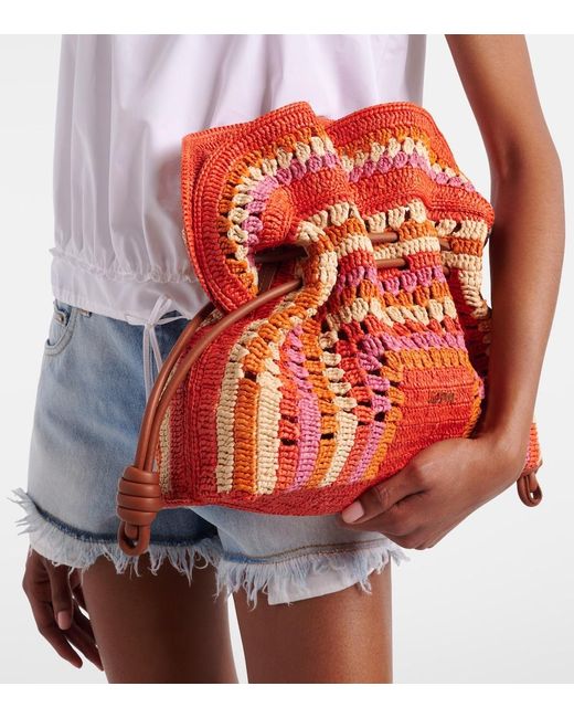 Loewe Red Paula's Ibiza Flamenco Medium Raffia Clutch