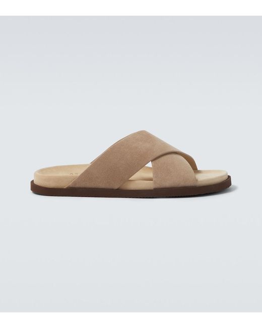Brunello Cucinelli Brown Suede Slides for men