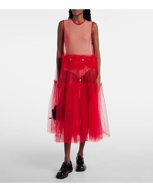 Noir Kei Ninomiya Red Sheer Tulle Maxi Dress