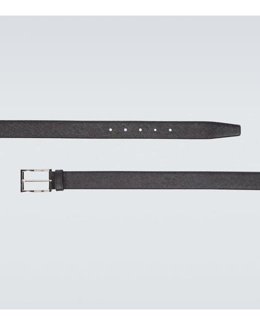 Cintura in pelle saffiano con logo di Prada in Black da Uomo
