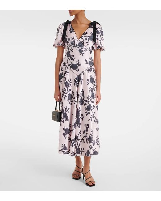 Self-Portrait White Floral Bow-Detail Satin Midi Dress