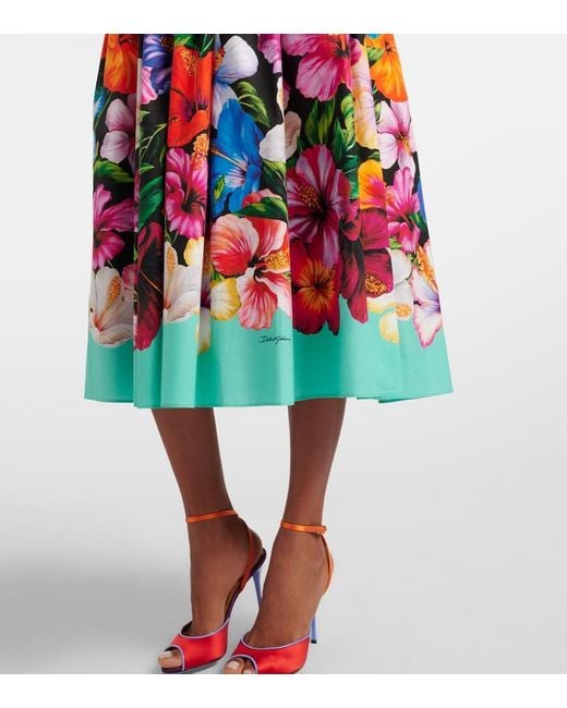 Dolce & Gabbana Red Floral Cotton Midi Dress
