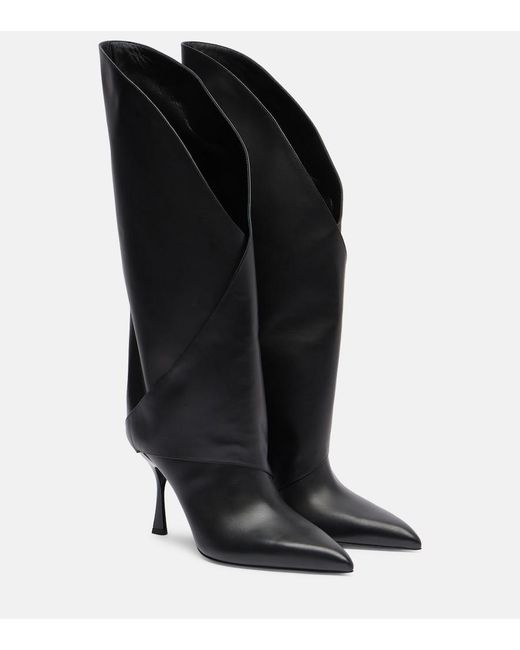 Balmain Black Twist 95 Leather Knee-High Boots