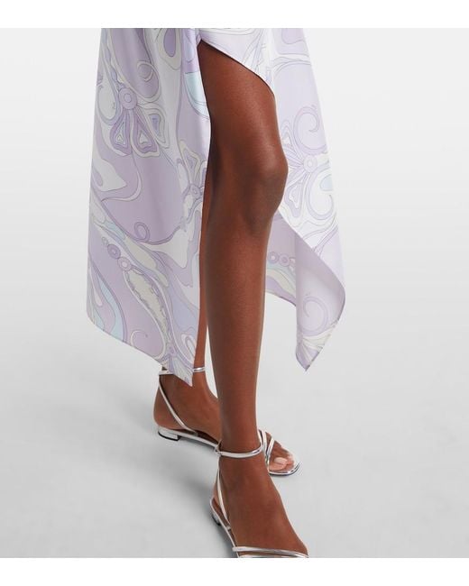 Emilio Pucci Purple Marmo Asymmetric Silk Twill Maxi Dress