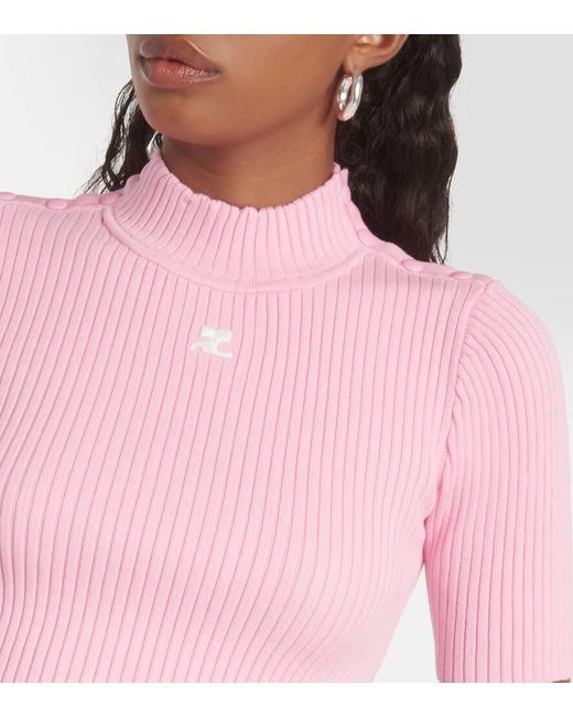 Pullover cropped in maglia a coste di Courreges in Pink