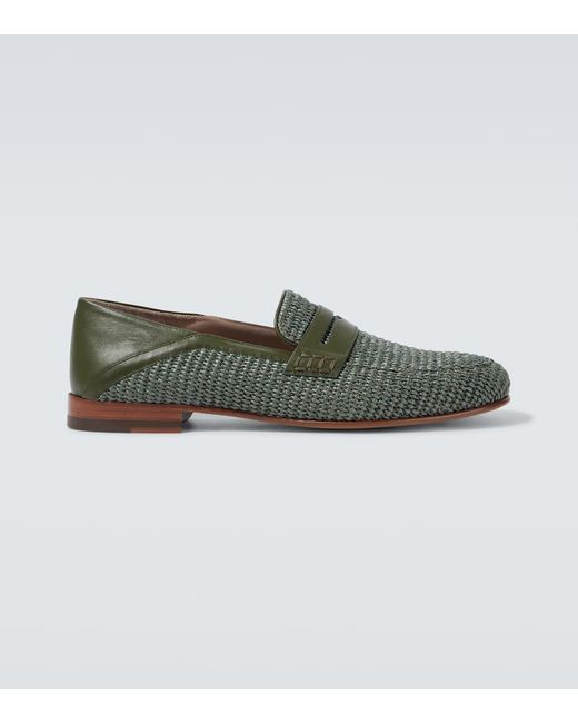 Manolo Blahnik Loafers Padstow Aus Raffiabast Mit Leder in Green für Herren