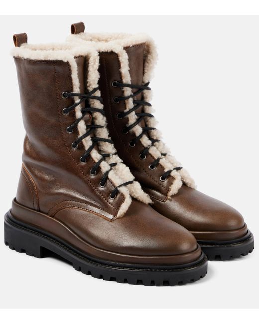 Isabel Marant Brown Ghiso Shearling-Lined Leather Combat Boots