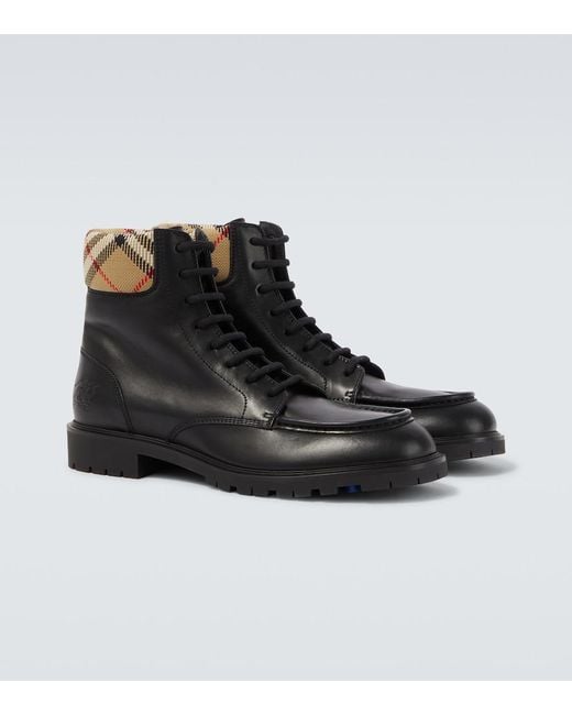 Burberry Black Rogue Leather Combat Boots for men