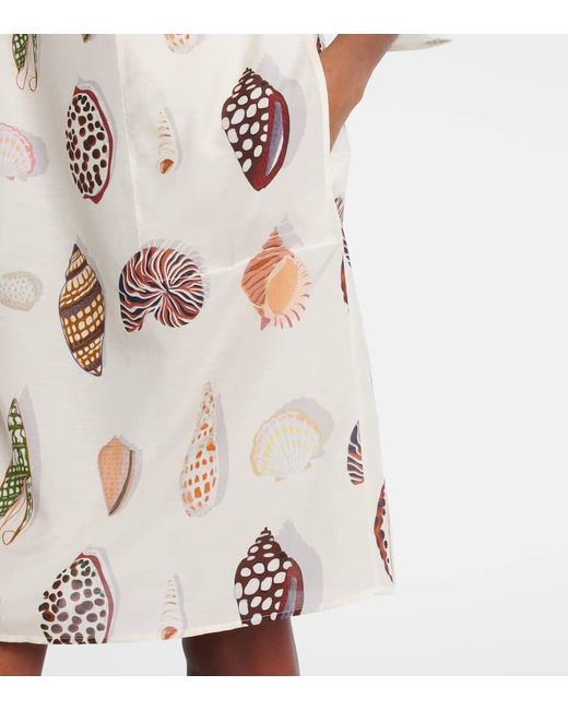 Eres Natural Creme Printed Coton And Silk Minidress