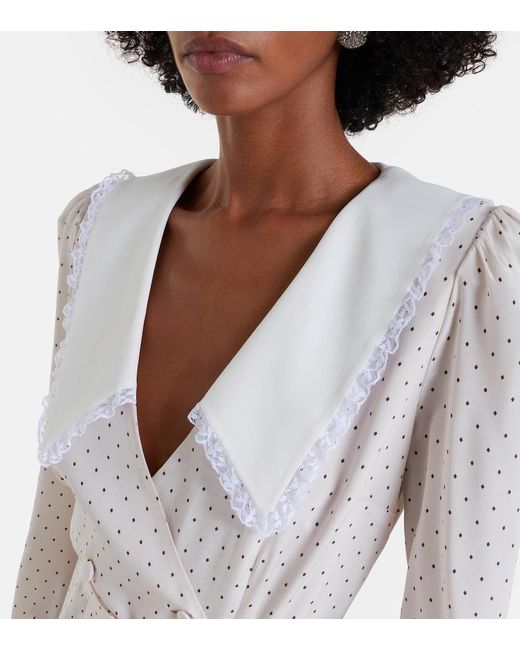 Alessandra Rich Natural Polka-Dot Silk Midi Dress