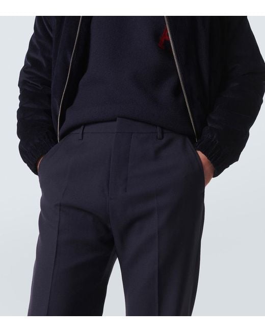 AMI Blue Pleated Virgin Wool Pants for men