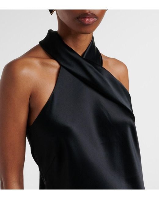 Galvan Black Satin Halter Neck Gown
