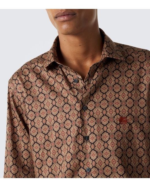 Etro Brown Printed Cotton Poplin Shirt for men