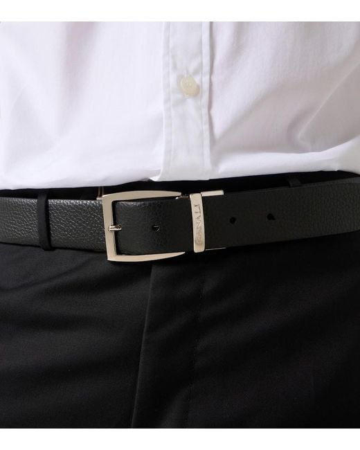 Canali Black Leather Belt for men