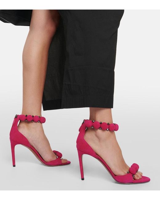 Alaïa Pink Bombe Stud Suede Ankle-Wrap High-Heel Sandals