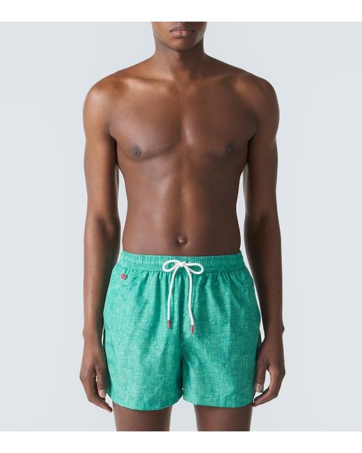 Kiton Green Logo Swim Trunks for men