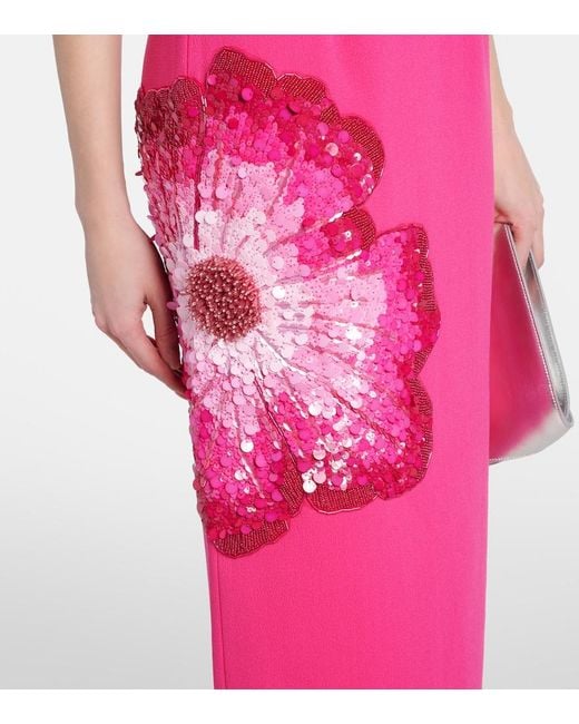 Rebecca Vallance Pink Layana Puff-Sleeve Embellished Midi Dress