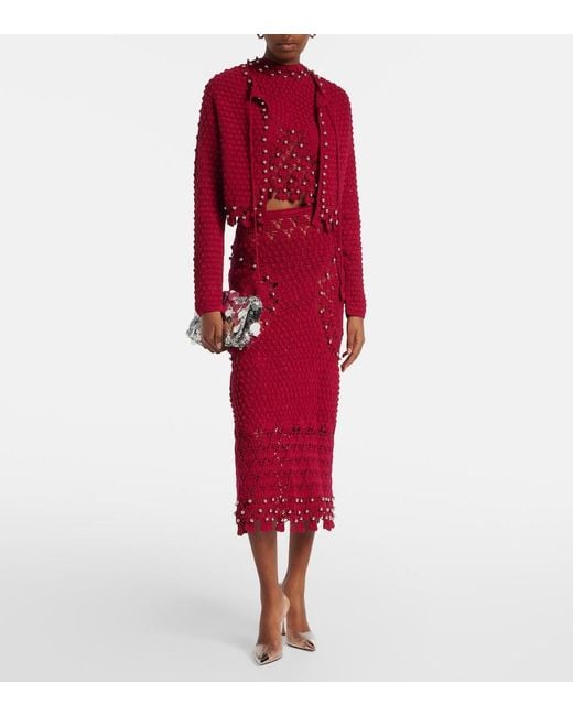 Rabanne Red Embellished Crochet Cotton Top