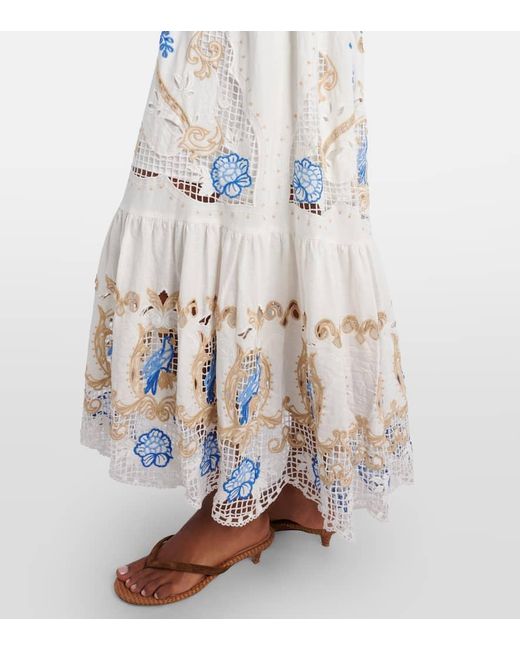 FARM Rio Women's White Embroidered Linen-Blend Maxi Dress