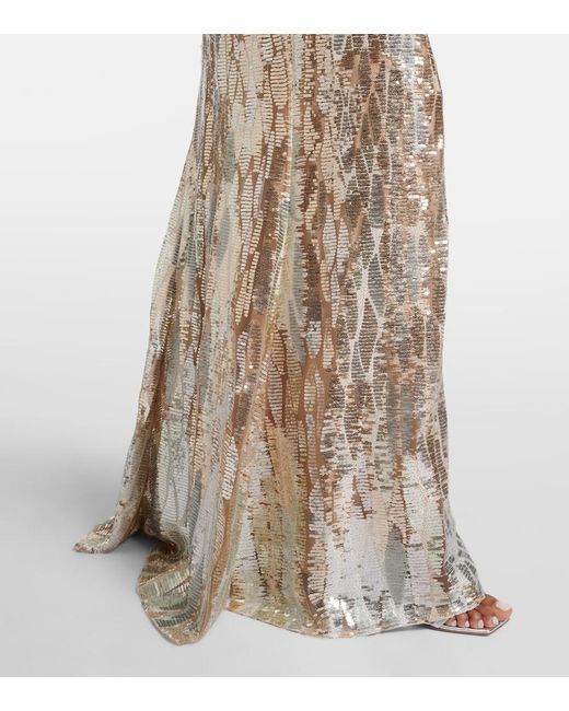 Elie Saab Natural Sequined Silk-Blend Gown