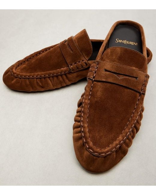 Saint Laurent Brown Le Loafer Suede Mules