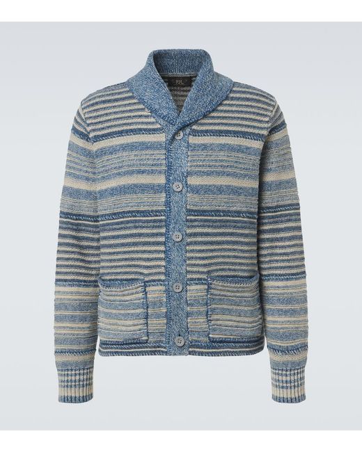 RRL Blue Striped Cotton And Linen Cardigan for men