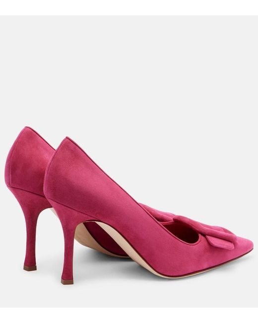 Manolo Blahnik Red Maysale 90 Suede Pumps