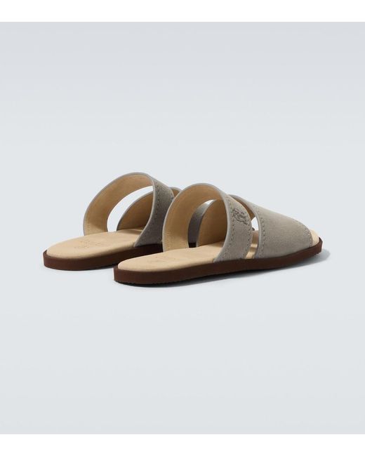 Brunello Cucinelli White Logo Suede Sandals for men