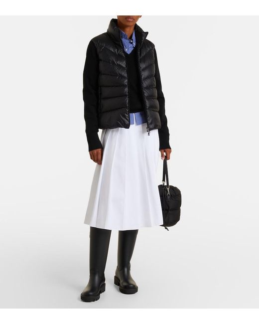 Moncler Black Tricot Down-Paneled Virgin Wool Cardigan