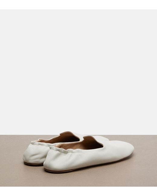 The Row White Casa Leather Slippers