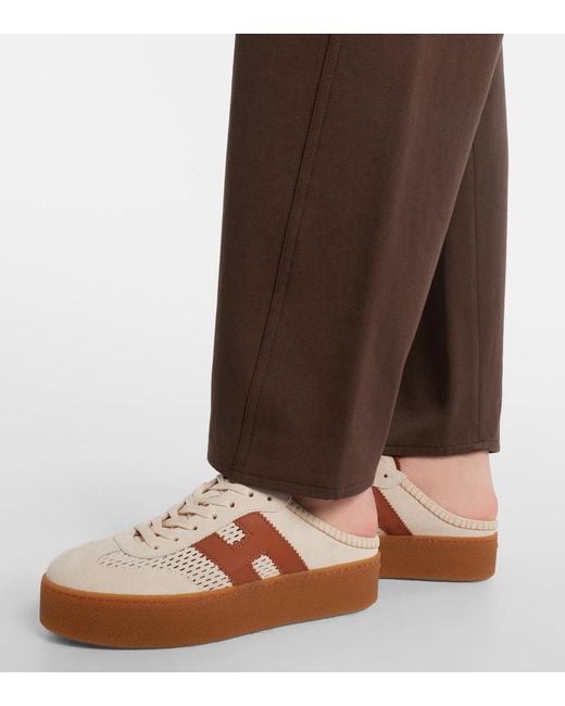 Hogan White H698 Suede Platform Mules