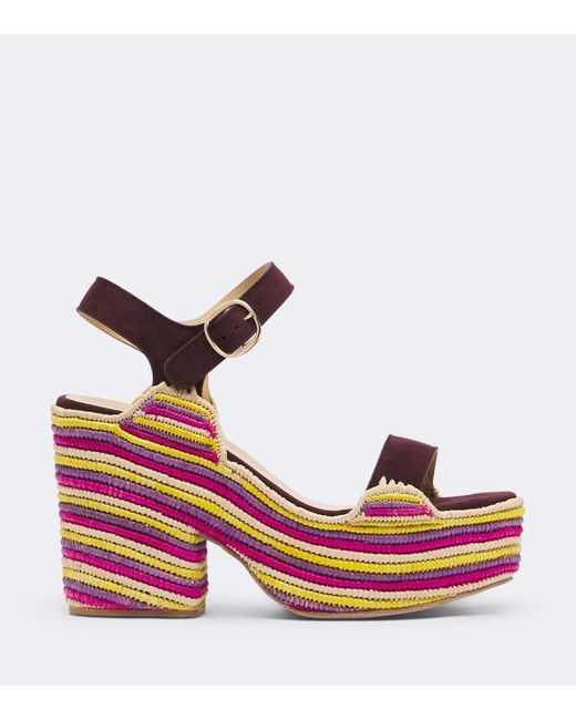 Gabriela Hearst Pink Sardis Suede And Raffia Platform Sandals