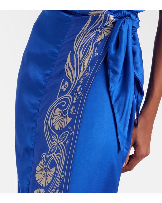 Poupette Blue Hana Floral Halterneck Satin Midi Dress