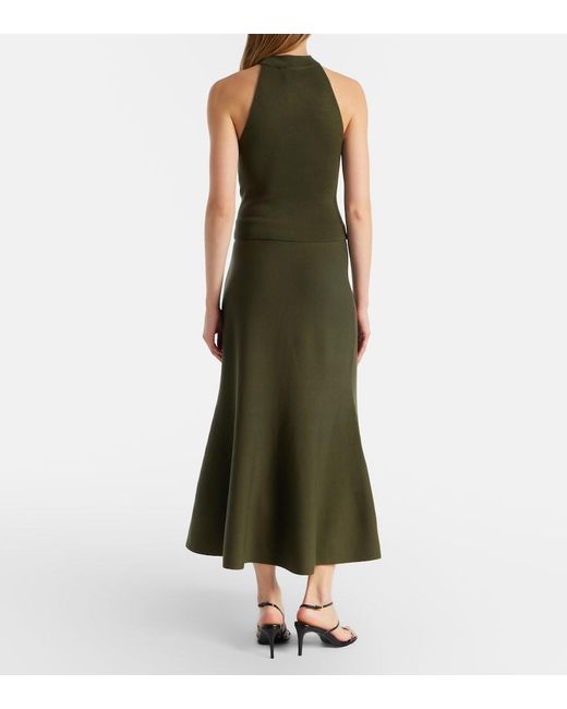 Jonathan Simkhai Green Layne Wool Midi Skirt