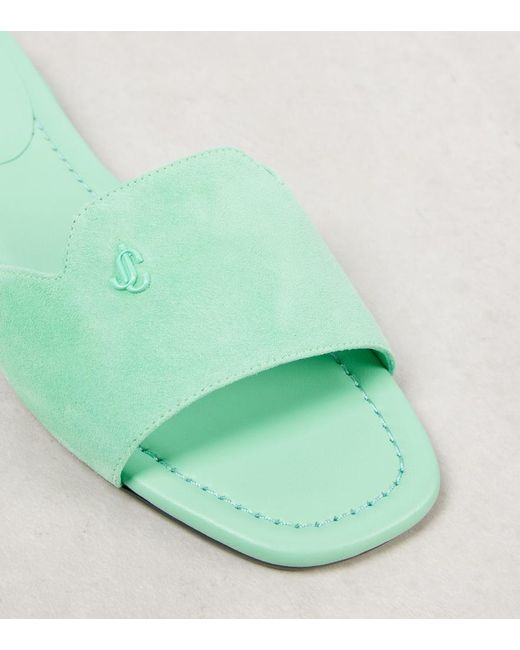 Jimmy Choo Green Dina Logo Suede Slides