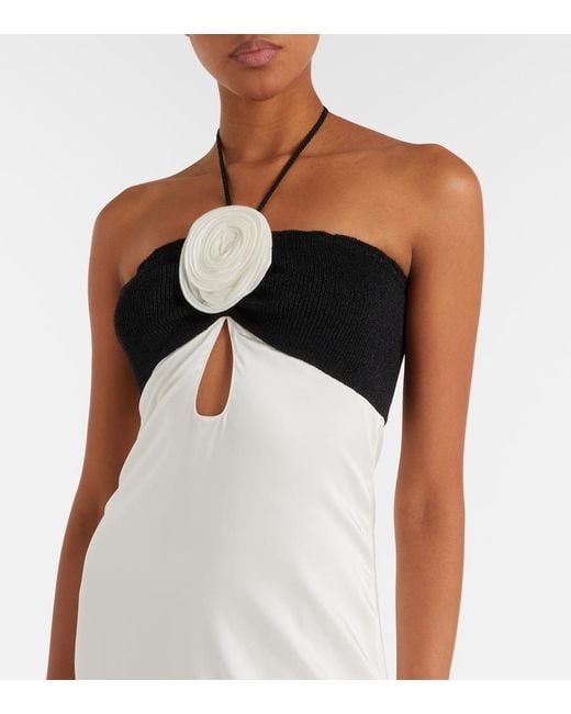 SAME White Floral-Applique Silk-Blend Maxi Dress