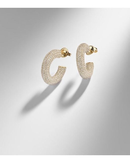 Sydney Evan White Puffy 14Kt Hoop Earrings With Diamonds