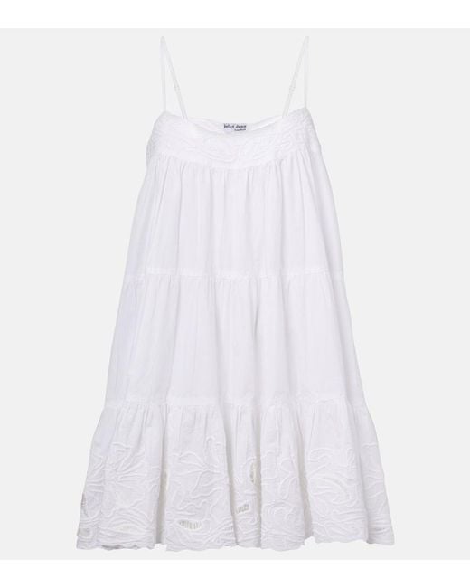 Juliet Dunn White Embroidered Cotton Poplin Slip Dress