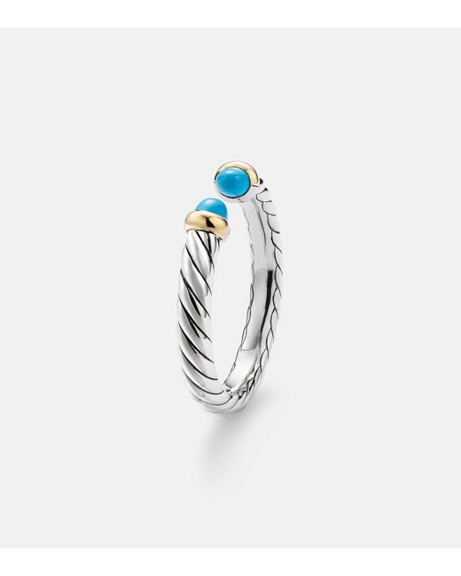David Yurman White Cable Collectibles Petite Cable Sterling Ring With Turquoises