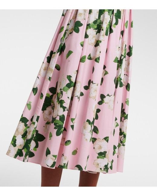 Carolina Herrera White Floral Pleated Cotton-Blend Midi Dress