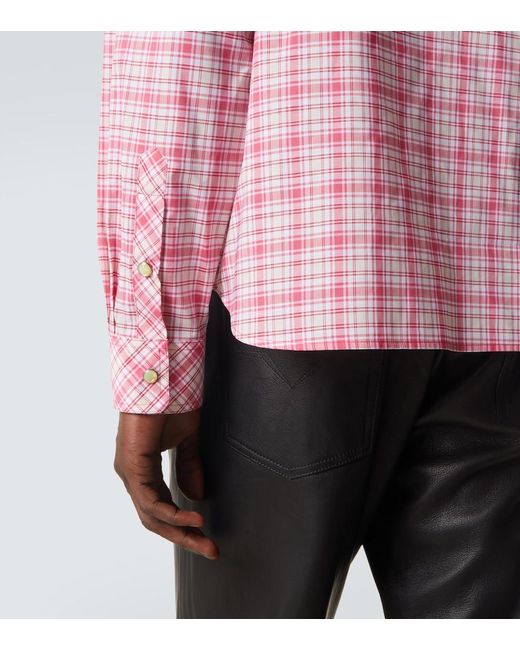 Versace Pink Checked Cotton Poplin Shirt for men