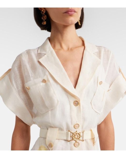 Zimmermann Natural Como Printed Linen And Silk Shirt Dress
