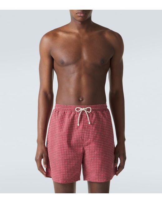 Brunello Cucinelli Red Printed Swim Trunks for men